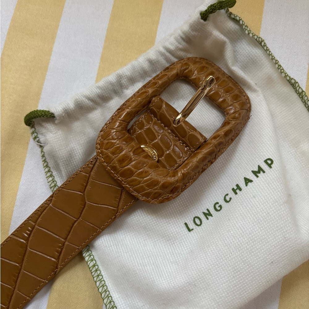 Longchamp Light brown Tan Croc-Embossed Belt